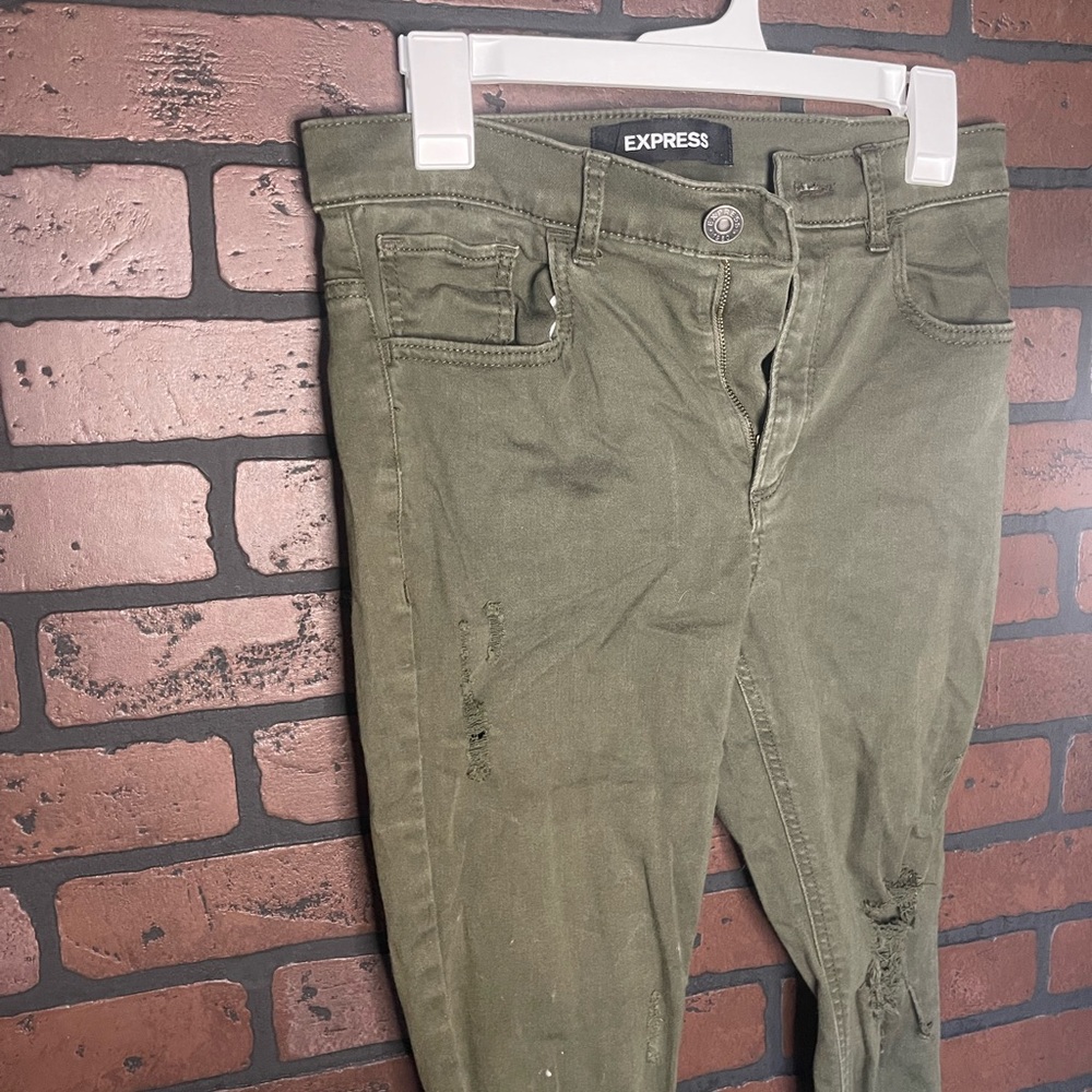 Express Green Skinny Jeans - Ripped